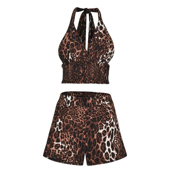 

leopard-print strap-on shorts beach suit, Black;white
