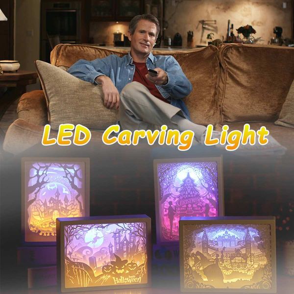 

3d paper carving led night light desk table lamp snowman pumpkin christmas halloween carved lamp gifts bedroom home decor