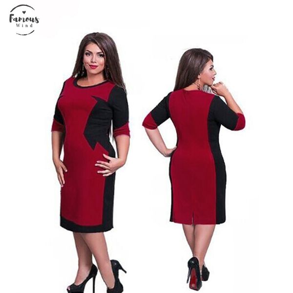 

brand twill female dress 6xl vestidos patchwork oversized casual o neck pencil dresses sheath plus size dress for party sexy, Black;gray