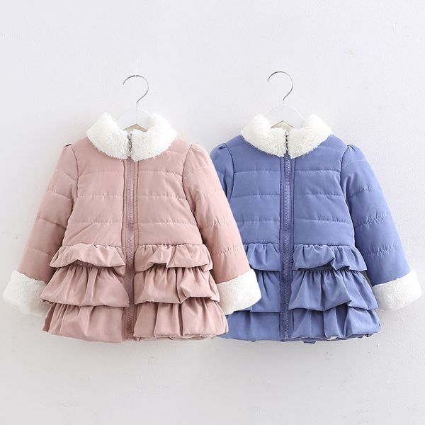 

2018 cold winter 2-12 years teenager children kids baby outwear plus velvet thickening wadded cotton padded girls jacket coat, Blue;gray