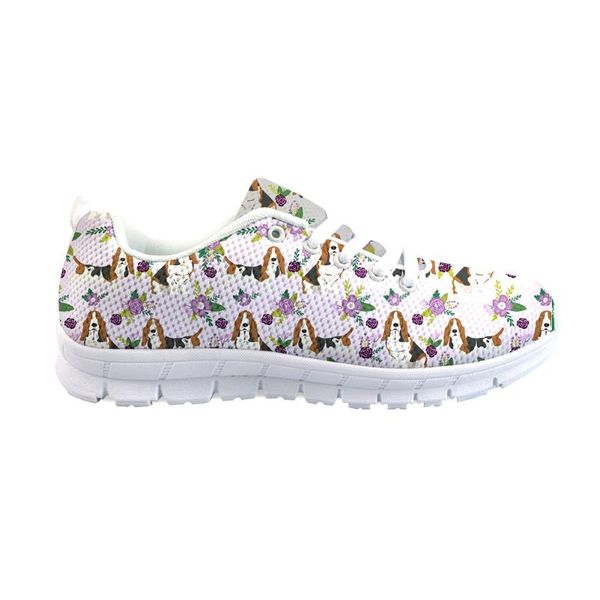 

thikin basset hound dogs print sneakers for women ladies lace-up shoes girls spring mesh flats zapatos mujer 2020 new arrival, Black
