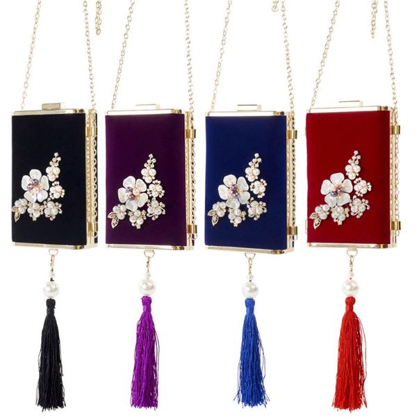 

vintage women flower beaded evening clutch bridal prom tassel handbag shoulder crossbody bag wedding purse lx9f