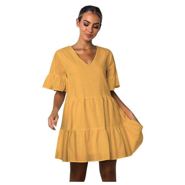 

fashion summer dress women v-neck pagoda short sleeve solid girdle girdle loose dress vestidos verano 2020 vestido festa #j4s, Black;gray