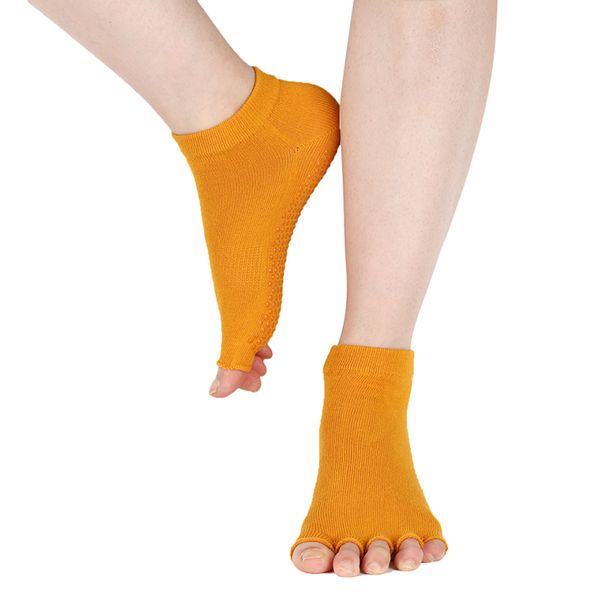 

women yoga socks half toe non slip ladies massage sport socks half-fingers cotton warm exercise gym fitness dance pilates socken, Black