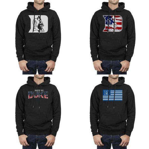 

fashion men duke blue devils effect flag logo black oversized hoodies printing funny band basketball white logo distressed red white