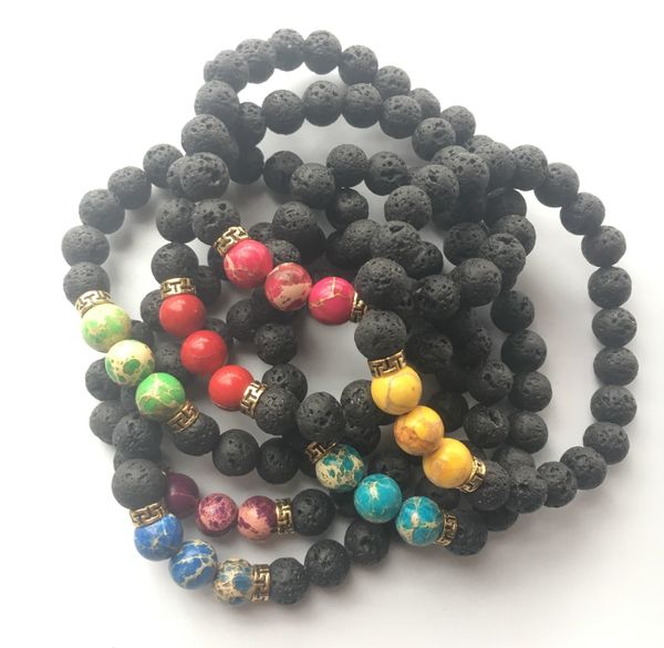 

lava rock stone beads bracelet charm rock natural stone turquoise tiger eye beads bracelet fashion jewelry crafts men chakra bracelet, Black