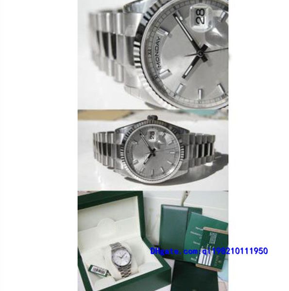 

wristwatches with original box casual modern watches watches day date president 118239 mens 18k white gold silver index dial 36mm, Slivery;brown
