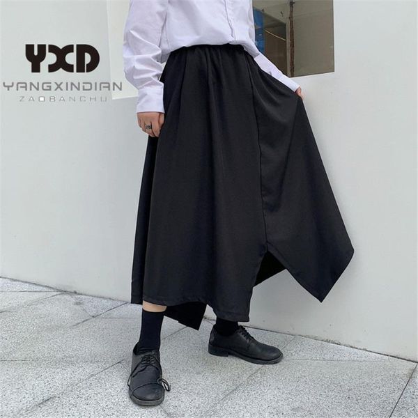 

fashion unique irregularity men culottes pant england style man wide leg pants cotton personality male trousers, Black