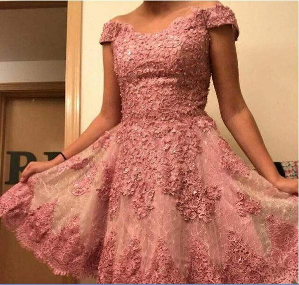 

short mini exquisite cocktail dresses pink off shoulder full lace appliques beads pearls sweet 16 homecoming dress prom gowns custom, Red
