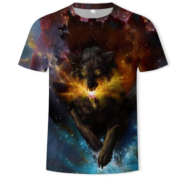 

mens designer 3d wolf pattern printed men round-neck short-sleeved t-shirt, White;black
