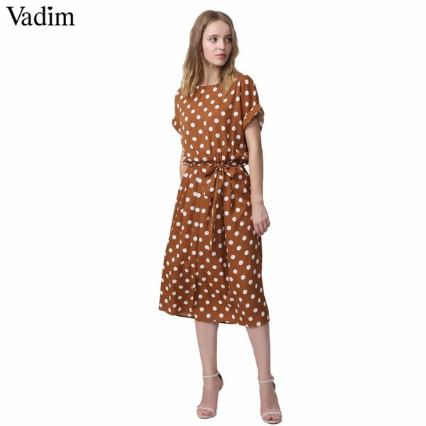 

vintage bow tie sashes dot pattern midi dress elastic waist short sleeve summer ladies casual dresses vestidos qa092, Black;gray