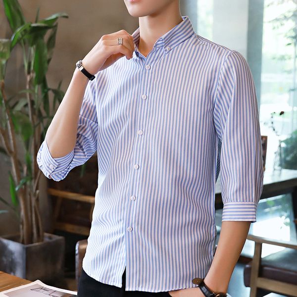 

mrmt 2019 brand new summer men's shirts short sleeve stripe for male shirts 7 sleeves casual shirt, White;black