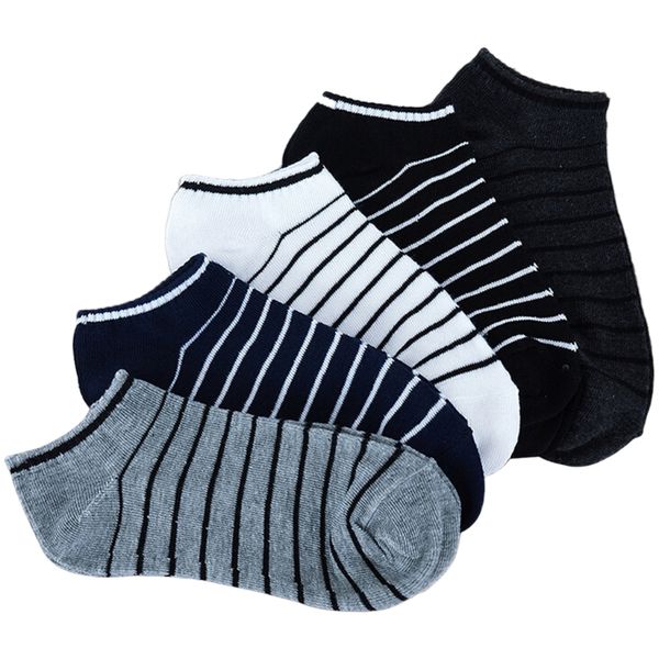 

comfortable striped men short ankle socks crew low cut invisible, Black