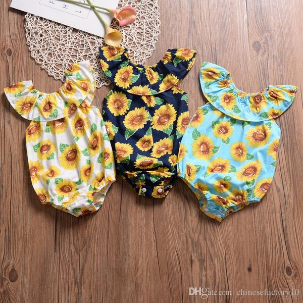 

ins baby girl romper sunflower printed sleeveless kids princess jumpsuits summer boutique new, Blue