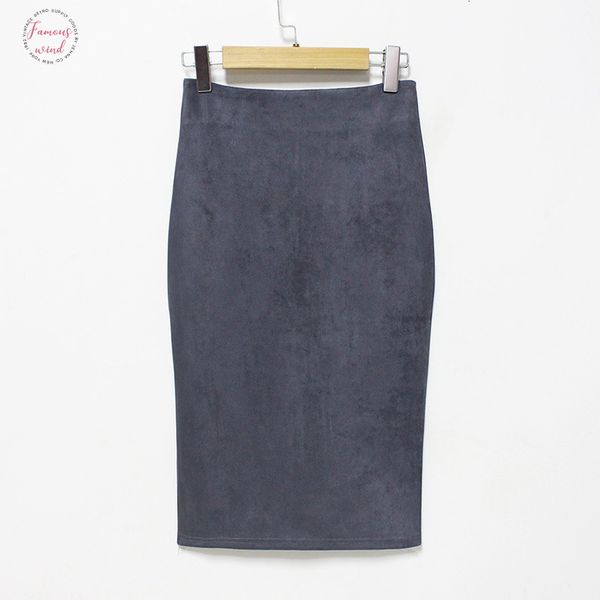 

2018 winter women suede skirt office lady work wear pencil bodycon midi skirt femininas hidden zip, Black