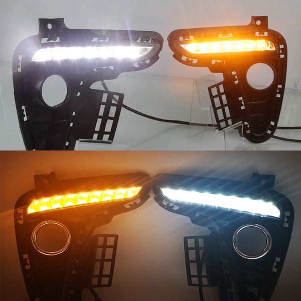 

1 set for kia rio k2 2017 2018 yellow turning signal style relay waterproof car drl 12v led daytime running light daylight fog lamp