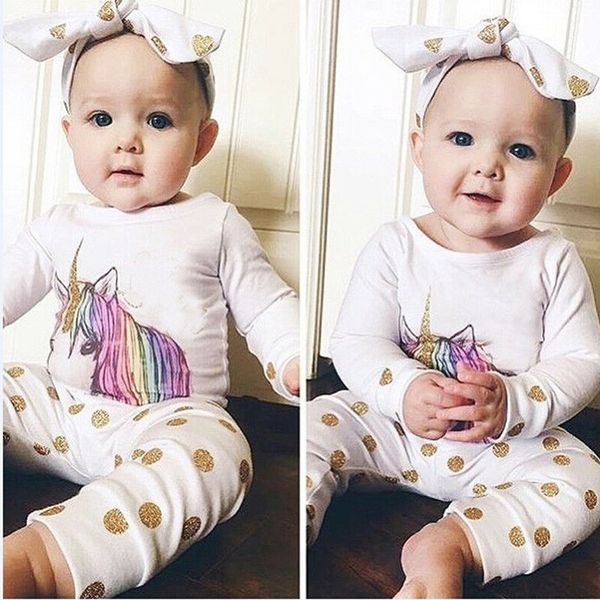

2020 3Pcs Newborn Baby Girls Unicorn Fashion Tops Casual T-shirt +Long Pants Kids Outfit Clothes
