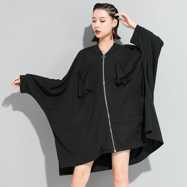 

women's trench coats qing mo black green women loose coat 2021 spring casual solid outwear female batwing sleeve zqy3134, Tan;black