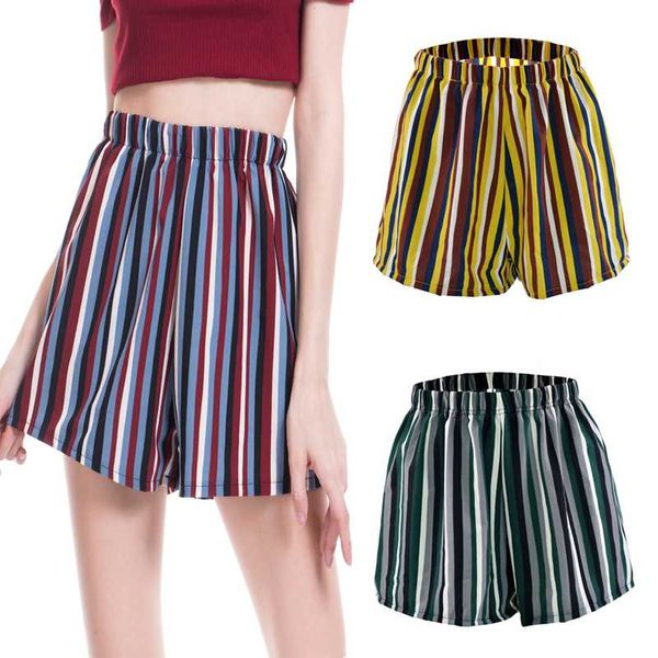 

ensnovo womens summer casual s stripe elastic waist slant pocket shorts beach ants, White;black