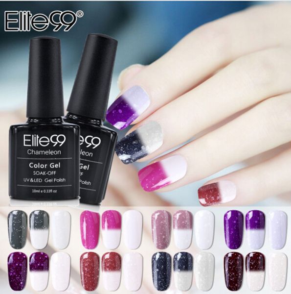 

elite99 snowy glitter color change gel varnish 10ml temperature color changing nail gel polish soak off uv led nail art gel, Red;pink