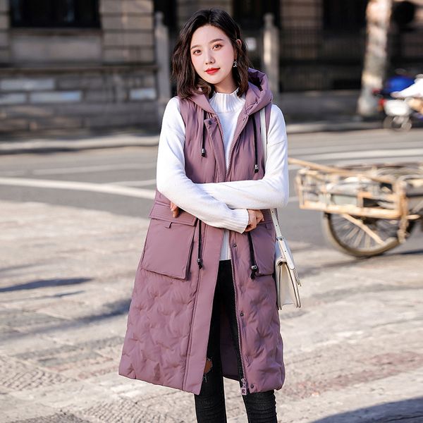 

winter vest women hooded 200 pounds plus size -5xl warm winter jacket women long vest parka sleeveless outwear waistcoat, Black;white