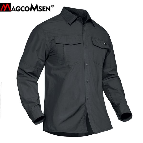 

magcomsen long sleeve shirt men summer breathable uv protection shirts casual quick-dry army tactical button down shirt, White;black