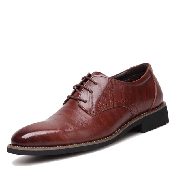 

2016 new genuine leather men shoes brogues, lace-up bullock business men oxfords shoes men dress shoes size 45, Black