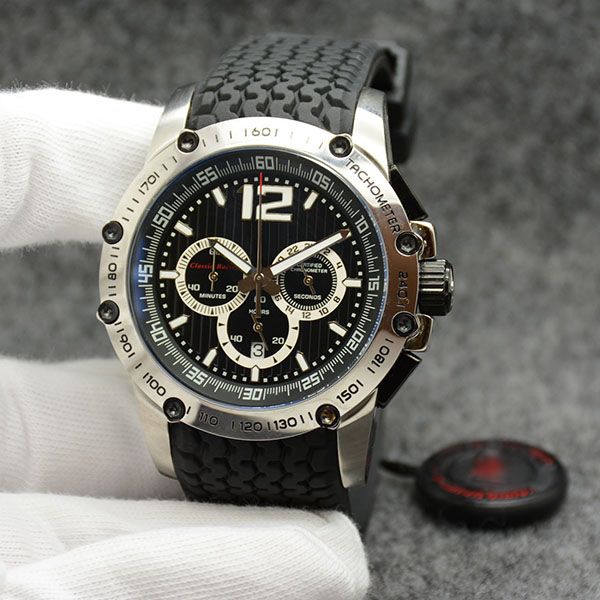 

classic outdoor mens watches 45.5mm quartz men watch wristwatches black dial with a black rubber strap fixed bezel luminous hands and marker, Slivery;brown