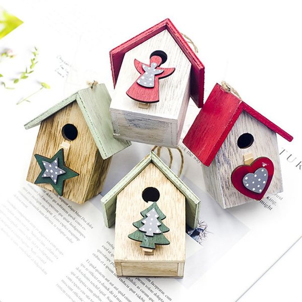 

christmas wooden painted cabin pendant christmas tree hanging ornaments decorations for home decor