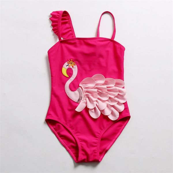 Summer Baby Girl Купальники Flamingo Parrot Swan Pattern One-Pieces Плавать с Hat 3-12Y Beach Girls Купальники Дети Дети Плавательные костюмы
