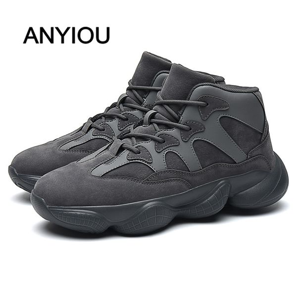 

anyiou 2019 new breathable men's casual shoes winter autumn men's platform shoes with laces large size suede comfortable, Black