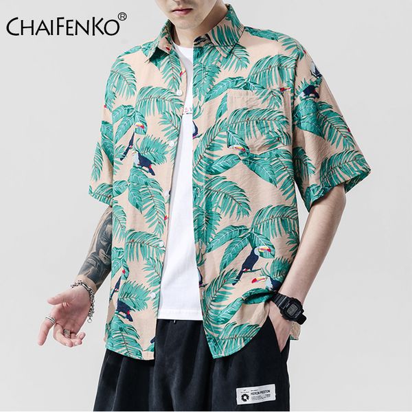 

men's casual shirts chaifenko 2021 summer holiday beach hawaiian leisure short sleeve men fashion floral loose plus size, White;black