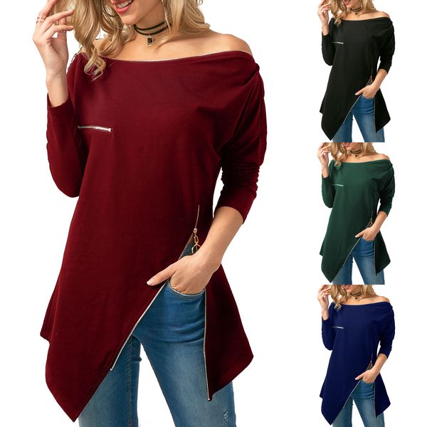 

european american women's clothing fashion long sleeve collar irregular hem zipper decoration coat dress, White