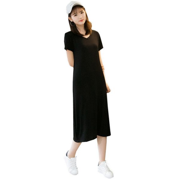 

new summer dress women fashion casual loose short-sleeved dress party v-neck a line long maxi beach plus size vestidos q10, Black;gray