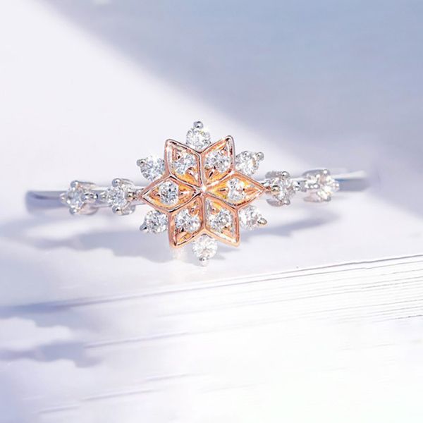 

originality diamond snow ring woman plating 18k rose gold simulation diamond ring, Silver