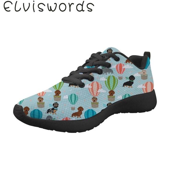 

elviswords cute doxie dog print pattern running shoes portable comfortable lightweight lace up sport shoes flat ladies shoe 2019, Black