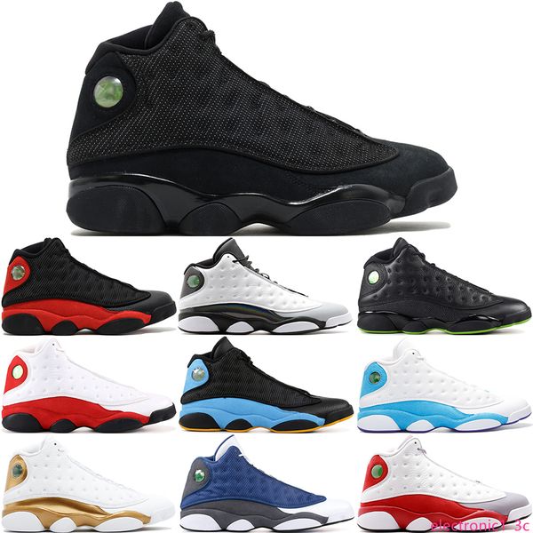 

13 13s men basketball shoes olive playoff ray allen wheat unc infrared 23 hyper royal bred history of flight sports sneakers 8-13, Black;green
