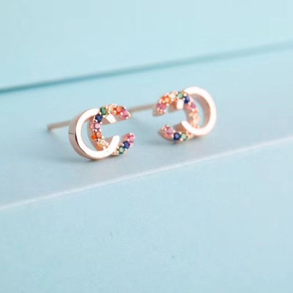 

925 pure silver colorful gem silver needle earrings simple cold wind art generous anti allergy korean earrings for women, Golden