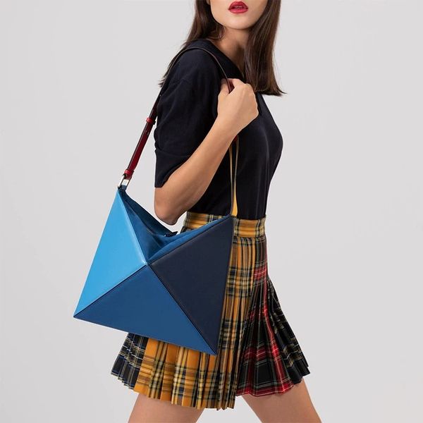 

folding triangle color matching handbags for female large capacity cone shoulder bag for woman vintage daily handbag ladies new