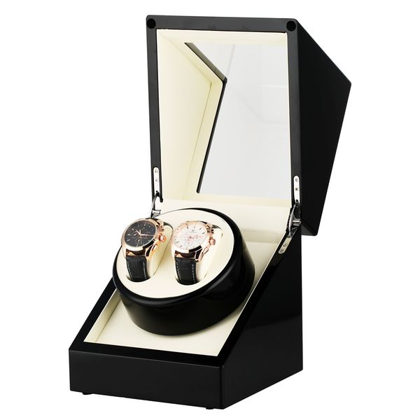 

luxury storage red/black case us/uk/au/eu plug honorable piano paint gloss watch winder box practical automatic for 2 watches, Black;blue