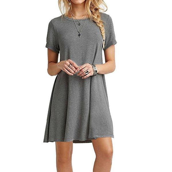 

summer beach dress fashion women casual loose dress ladies short sleeve solid color mini dresses vestidos, Black;gray