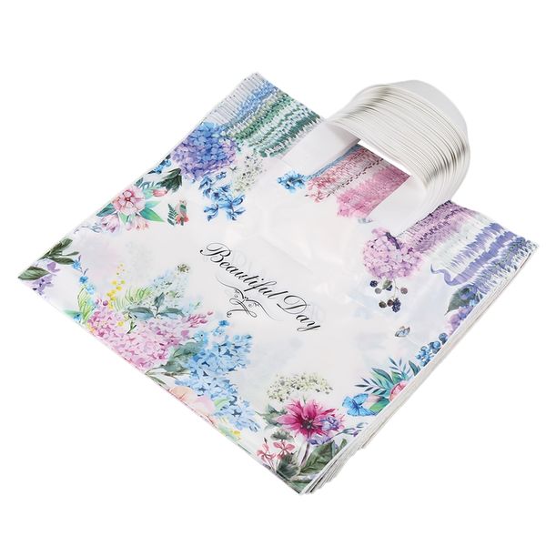 

50pcs flower gift bags plastic shopping bags clothing package party supply christmas new year gift