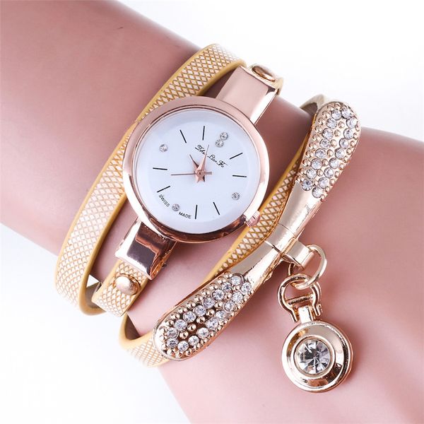 

fashion ladies watch simple casual bracelet watch ladies relogio winding leather rhinestone strap quartz clocks montre femme y20, Slivery;brown