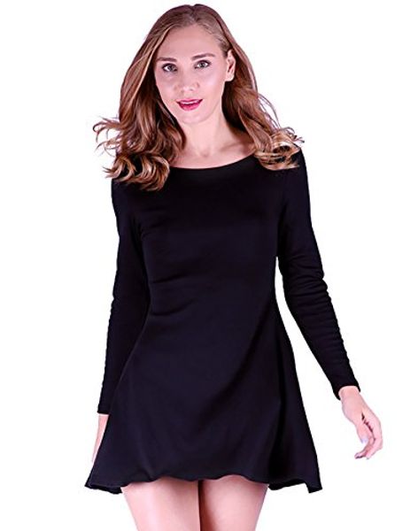 

hde women's casual long sleeve t-shirt loose cotton swing dress, Black;gray