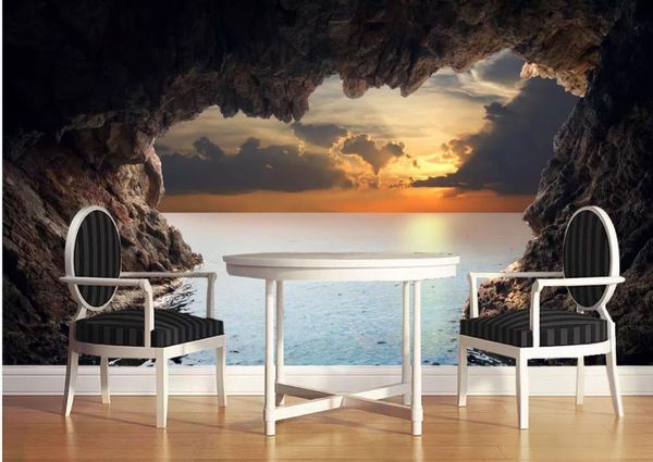 

cave seascape sunrise background wall painting wallpaper for walls 3 d for living room