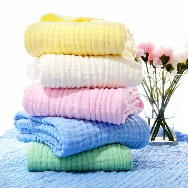 

6 layers solid color kids bath towel muslin 100% cotton towels absorbent baby throw blanket swaddle wrap bedding 105 * 105 cm