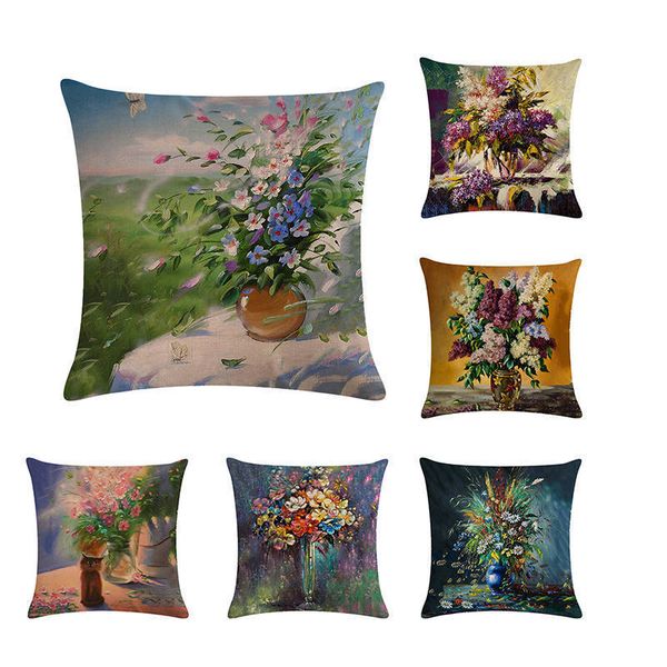 

завод оптовой картины маслом евро подушка обложка цветок funda cojin ваза decorativos хлопок белье подушки дивана крышку zy215