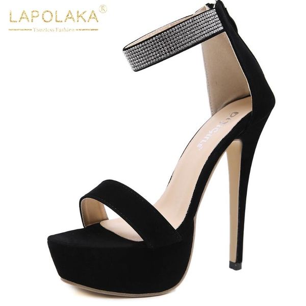 

sandals lapolaka arrivals super thin high heeled large size 42 women's shoes woman summer platform ankle-strap party, Black