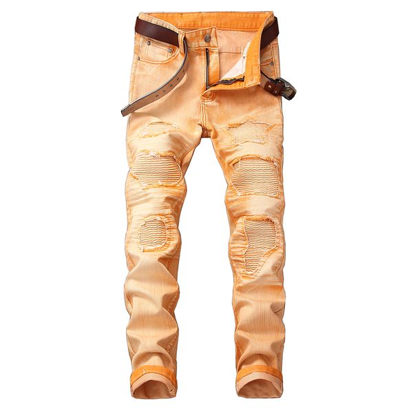 

2020 new men skinny elastic jeans mens slim biker denim male black green motorcycle jeans casual pants plus size 42, Blue