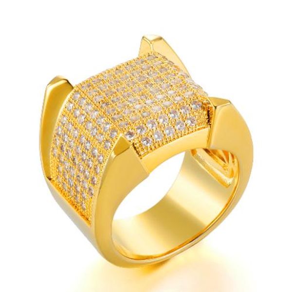 

new personalized 18k gold plated mens diamond iced out man rings cubic zirconia hip hop rapper pinky ring for men jewelry gifts for guys, Golden;silver